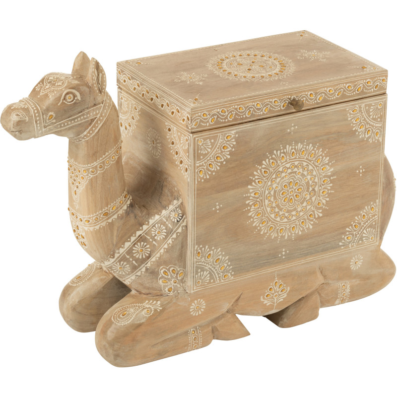Grand Coffre de rangement Chameau 66 cm Bois de manguier Naturel Perle Orange Sahéra 