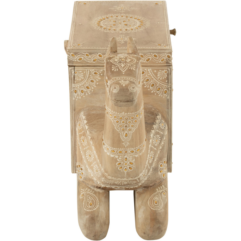 Grand Coffre de rangement Chameau 66 cm Bois de manguier Naturel Perle Orange Sahéra 