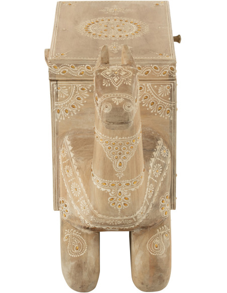 Grand Coffre de rangement Chameau 66 cm Bois de manguier Naturel Perle Orange Sahéra 