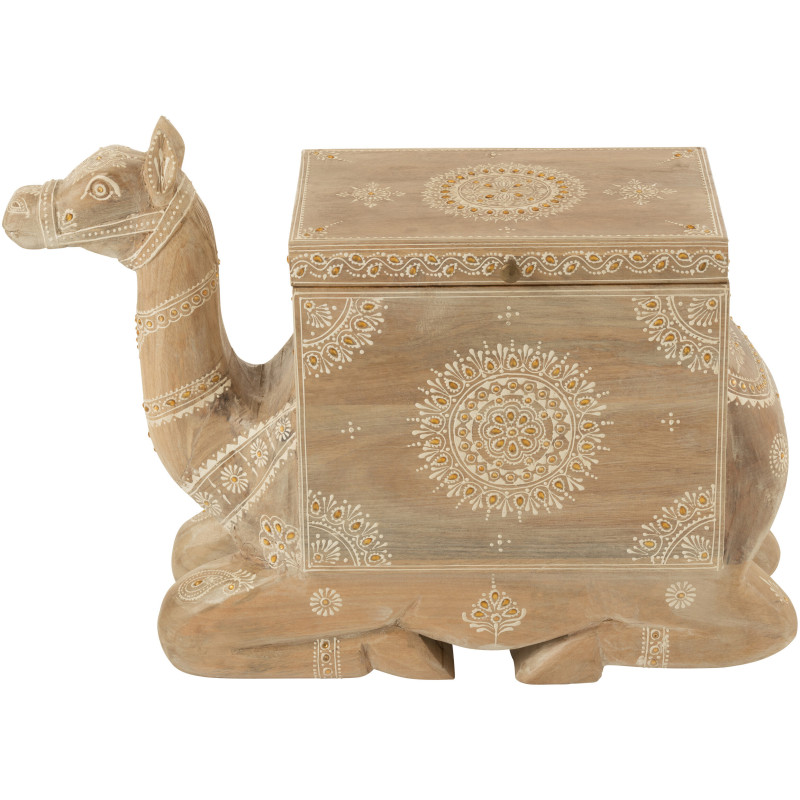 Grand Coffre de rangement Chameau 66 cm Bois de manguier Naturel Perle Orange Sahéra 