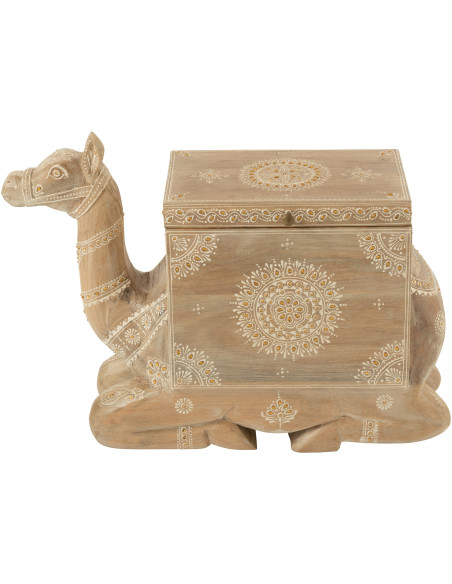 Grand Coffre de rangement Chameau 66 cm Bois de manguier Naturel Perle Orange Sahéra 