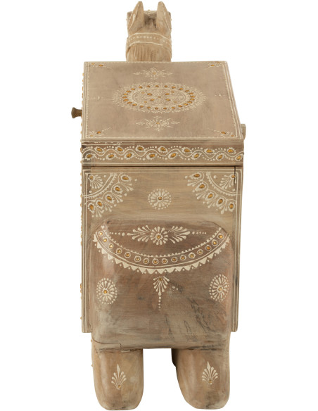 Grand Coffre de rangement Chameau 66 cm Bois de manguier Naturel Perle Orange Sahéra 