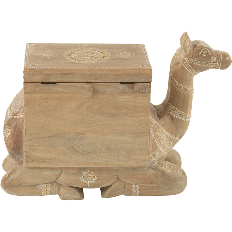Grand Coffre de rangement Chameau 66 cm Bois de manguier Naturel Perle Orange Sahéra 