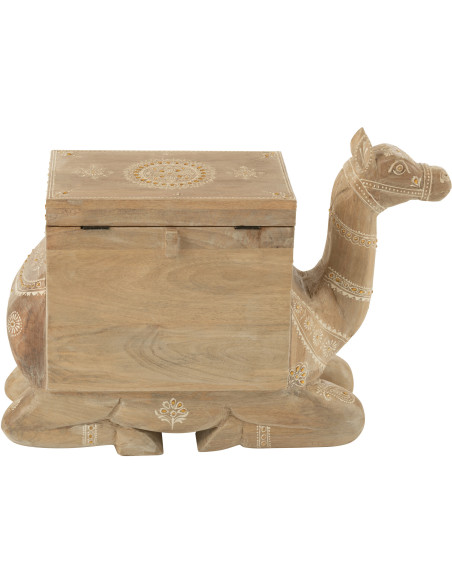 Grand Coffre de rangement Chameau 66 cm Bois de manguier Naturel Perle Orange Sahéra 