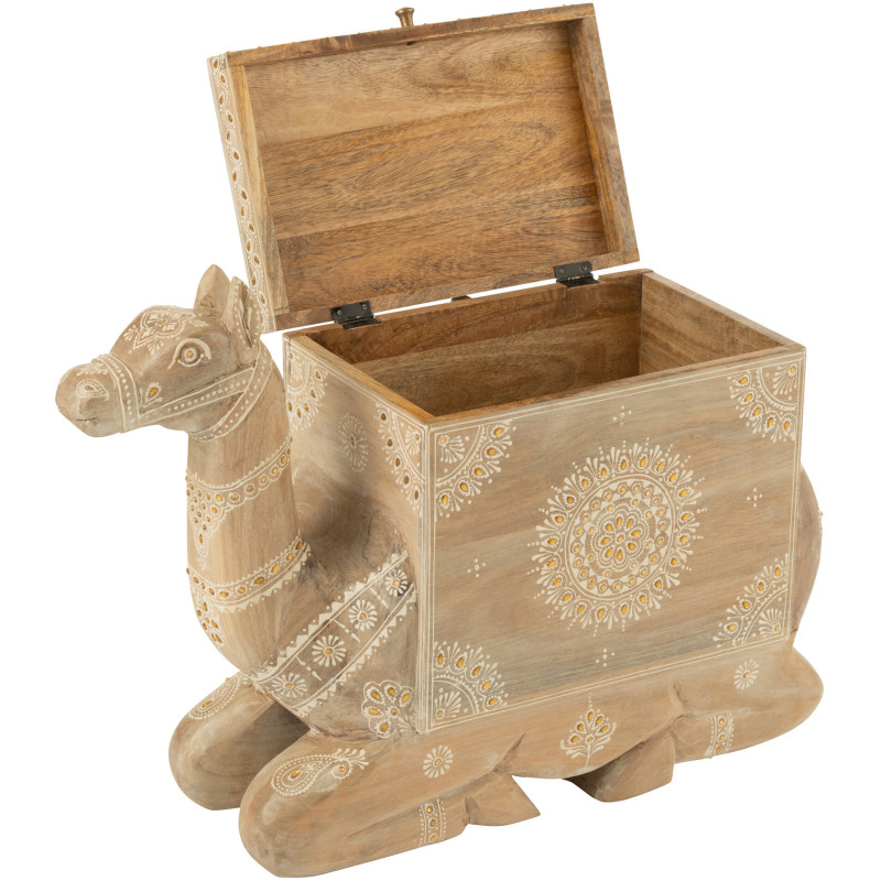 Grand Coffre de rangement Chameau 66 cm Bois de manguier Naturel Perle Orange Sahéra 