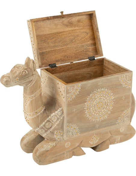 Grand Coffre de rangement Chameau 66 cm Bois de manguier Naturel Perle Orange Sahéra 