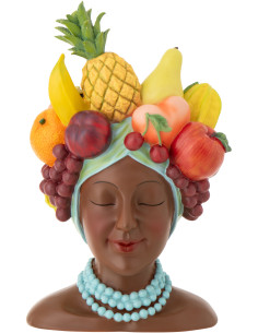 Grand Cache-pot tropical chic Femme Fruits 23 cm Résine Marron Turquoise Fructonia 
