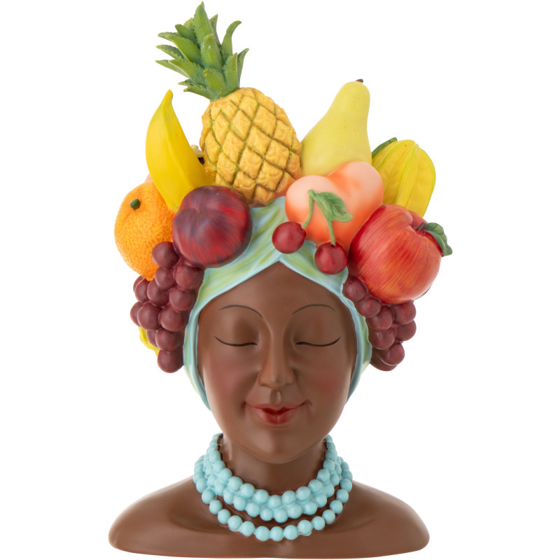 Grand Cache-pot tropical chic Femme Fruits 23 cm Résine Marron Turquoise Fructonia 