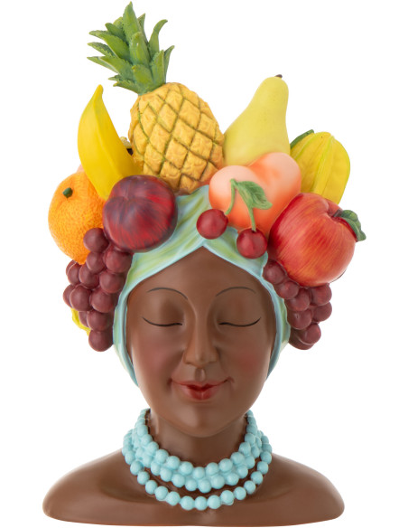 Grand Cache-pot tropical chic Femme Fruits 23 cm Résine Marron Turquoise Fructonia 
