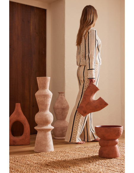 Grand Cache-pot sur pied ethnique chic Rond D 24 cm Céramique Terracotta Vieilli Terrakor 