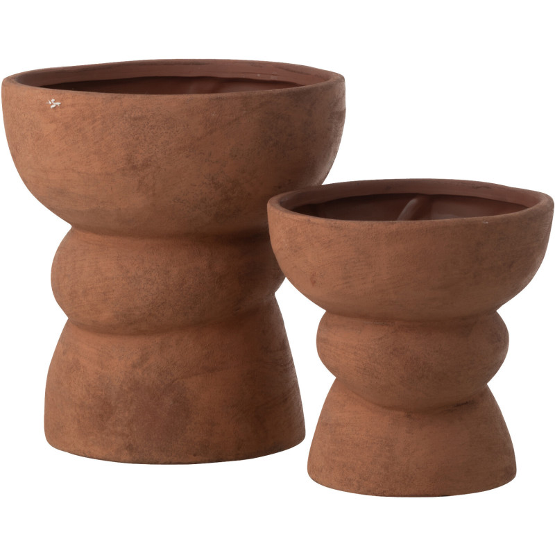 Grand Cache-pot sur pied ethnique chic Rond D 24 cm Céramique Terracotta Vieilli Terrakor 