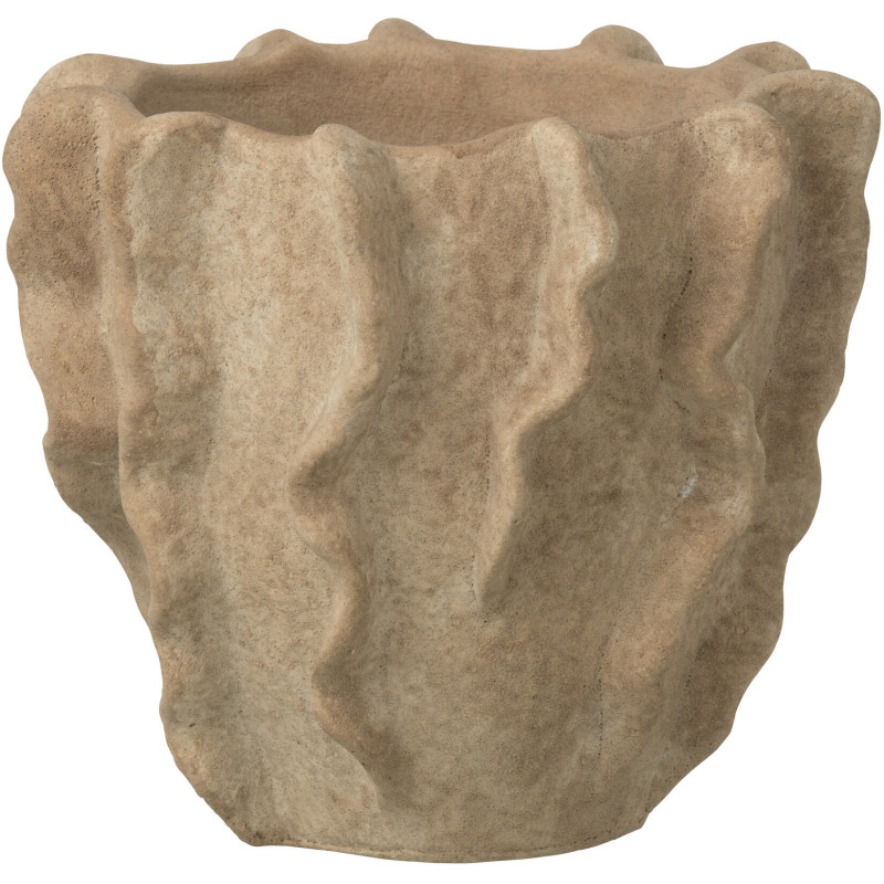 Grand Cache-pot extérieur organique Rond D 22 cm Ciment Beige Motif vague Wavoni 