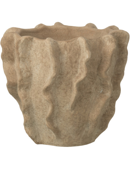 Grand Cache-pot extérieur organique Rond D 22 cm Ciment Beige Motif vague Wavoni 