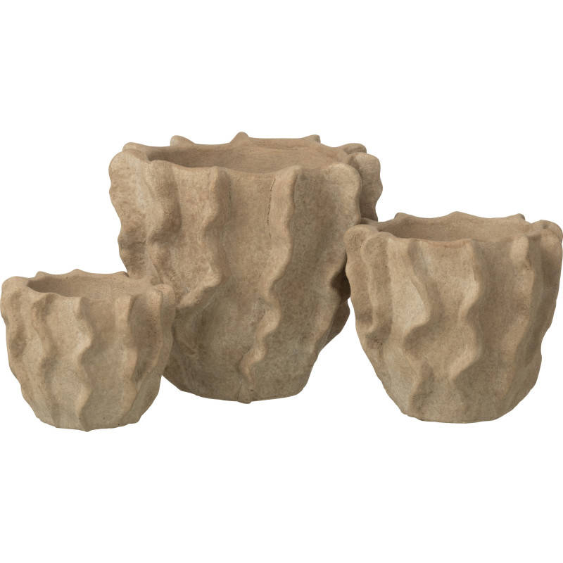 Grand Cache-pot extérieur organique Rond D 22 cm Ciment Beige Motif vague Wavoni 
