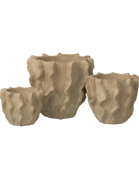 Grand Cache-pot extérieur organique Rond D 22 cm Ciment Beige Motif vague Wavoni 