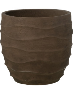 Grand Cache-pot extérieur design Vagues Rond D 40 cm Ciment Fibre Marron Stratona 