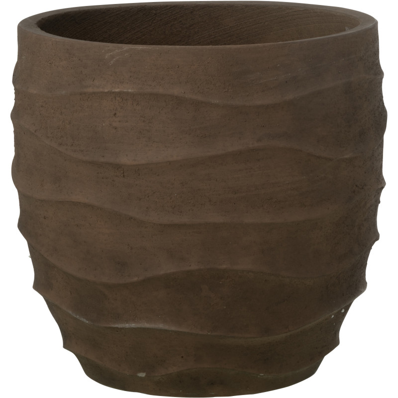 Grand Cache-pot extérieur design Vagues Rond D 40 cm Ciment Fibre Marron Stratona 