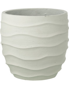 Grand Cache-pot extérieur design Vagues Rond D 40 cm Ciment Fibre Blanc Stratona 