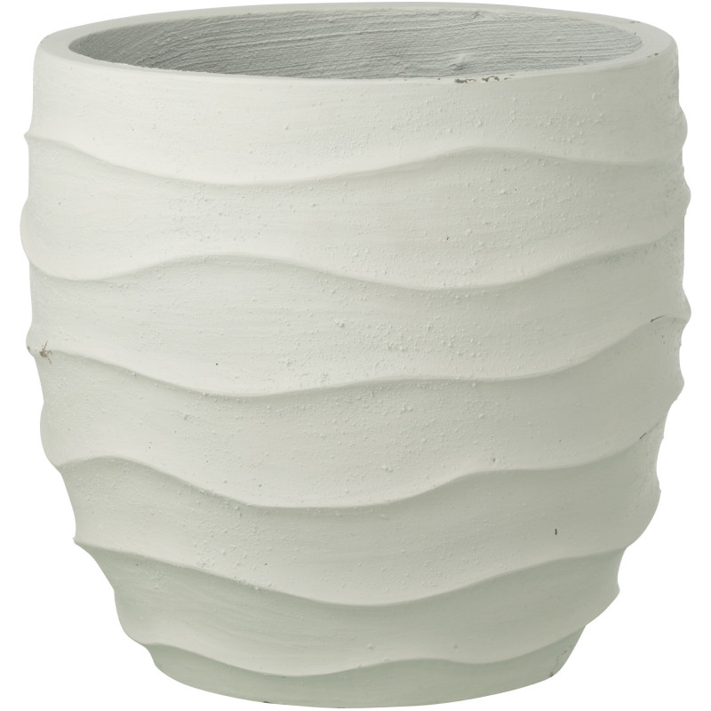 Grand Cache-pot extérieur design Vagues Rond D 40 cm Ciment Fibre Blanc Stratona 
