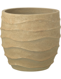 Grand Cache-pot extérieur design Vagues Rond D 40 cm Ciment Fibre Beige Stratona 