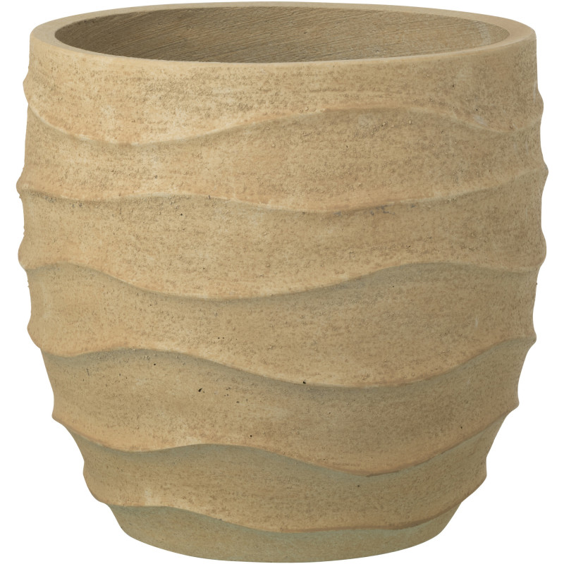 Grand Cache-pot extérieur design Vagues Rond D 40 cm Ciment Fibre Beige Stratona 