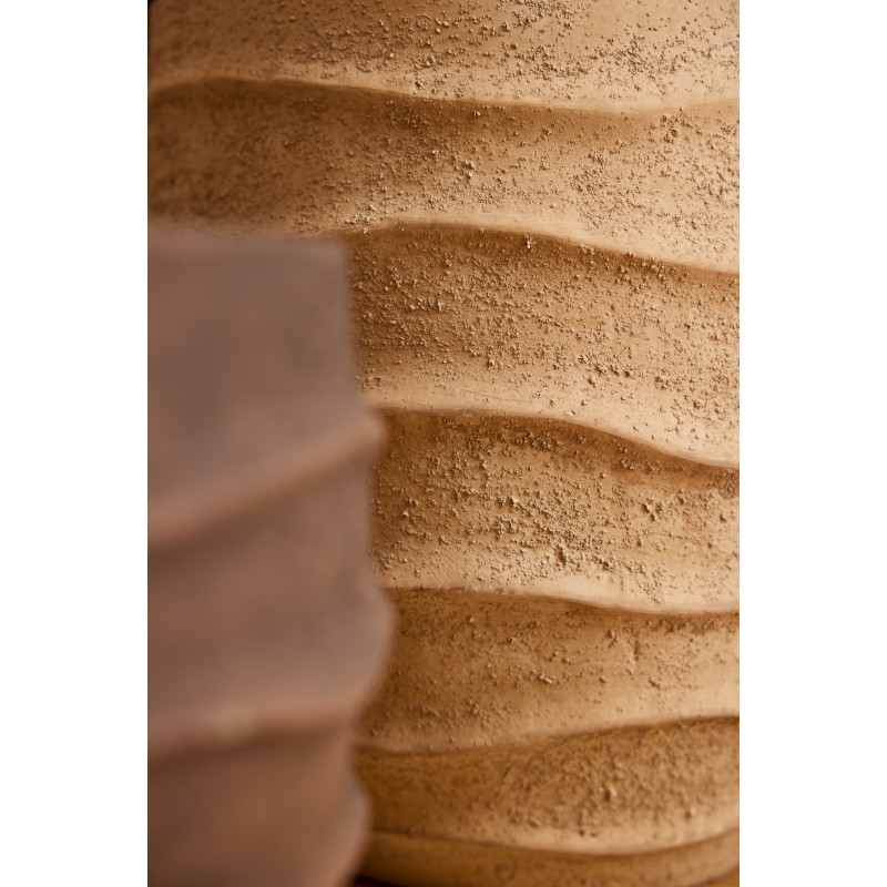 Grand Cache-pot extérieur design Vagues Rond D 40 cm Ciment Fibre Beige Stratona 