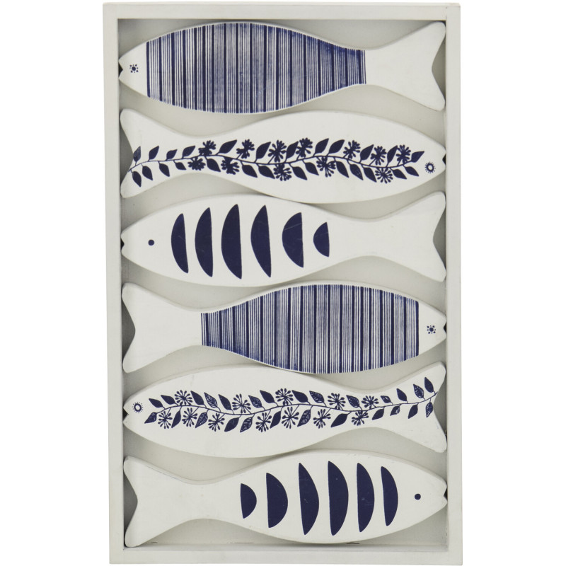 Décoration murale bord de mer Poissons 22x35 Bois MDF Blanc Bleu Aoshira 