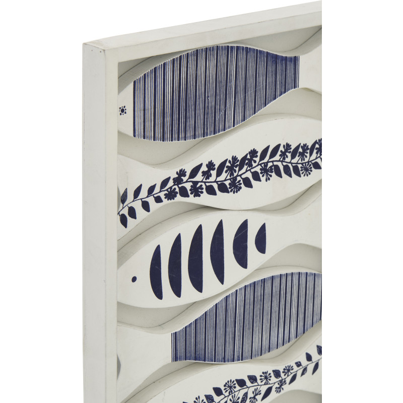 Décoration murale bord de mer Poissons 22x35 Bois MDF Blanc Bleu Aoshira 