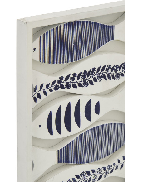 Décoration murale bord de mer Poissons 22x35 Bois MDF Blanc Bleu Aoshira 