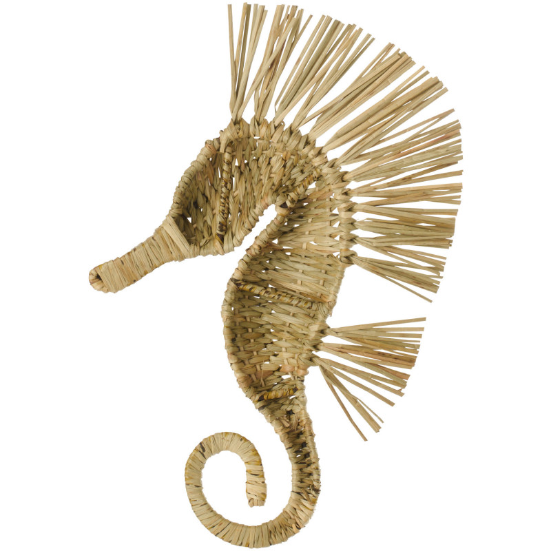 Décoration murale bord de mer Hippocampe H 40 cm Herbe Naturel Tressé Abyssino 