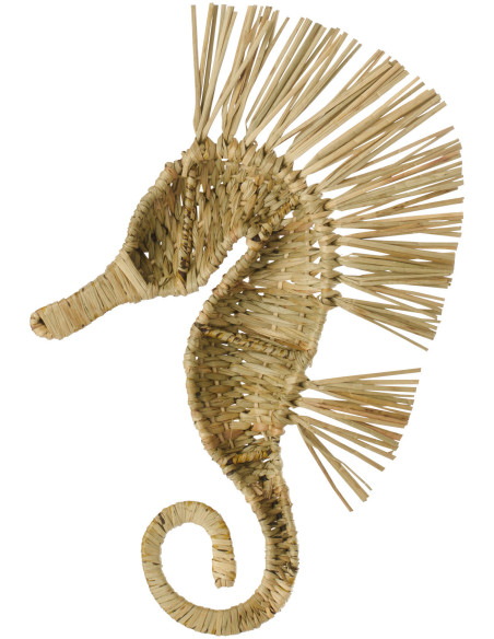 Décoration murale bord de mer Hippocampe H 40 cm Herbe Naturel Tressé Abyssino 