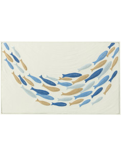Décoration murale Bord de mer Banc de Poissons 60x36 Métal Blanc cassé Bleu Beige Marélo 