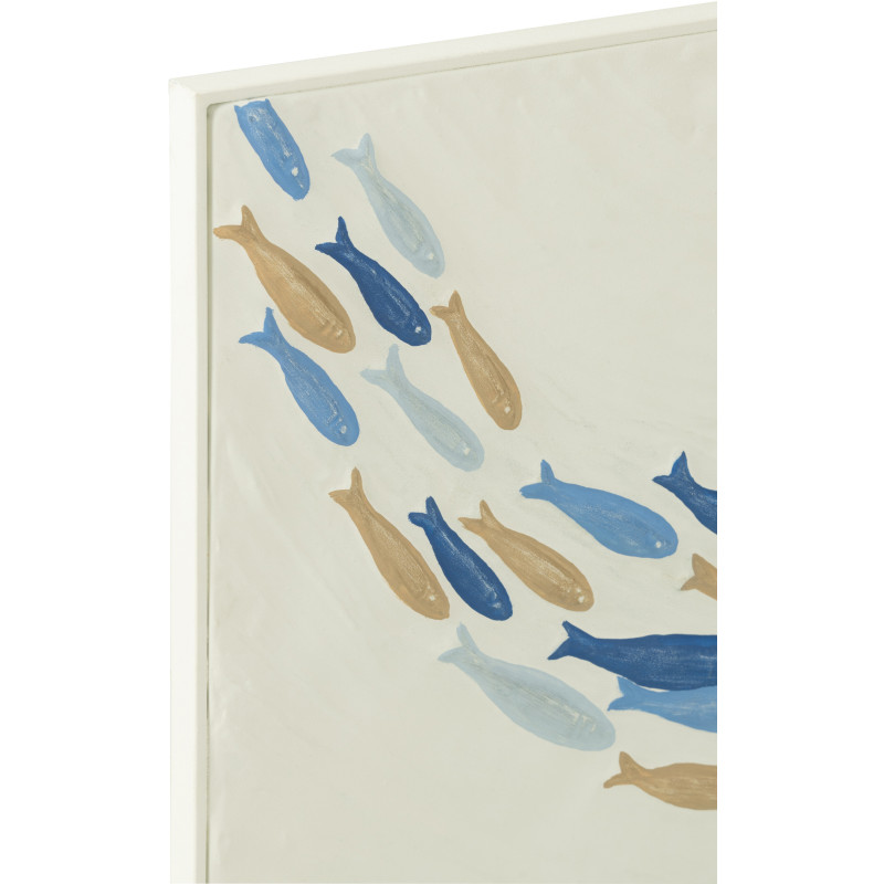 Décoration murale Bord de mer Banc de Poissons 60x36 Métal Blanc cassé Bleu Beige Marélo 