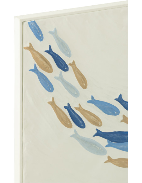 Décoration murale Bord de mer Banc de Poissons 60x36 Métal Blanc cassé Bleu Beige Marélo 