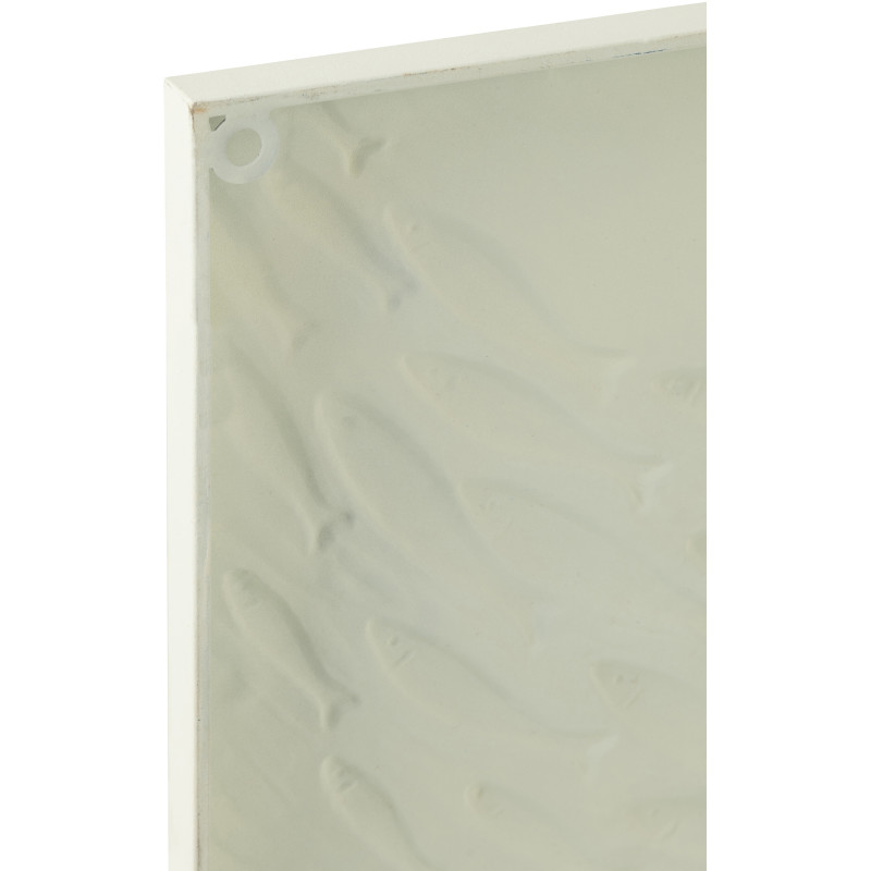 Décoration murale Bord de mer Banc de Poissons 60x36 Métal Blanc cassé Bleu Beige Marélo 