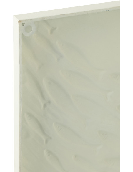 Décoration murale Bord de mer Banc de Poissons 60x36 Métal Blanc cassé Bleu Beige Marélo 