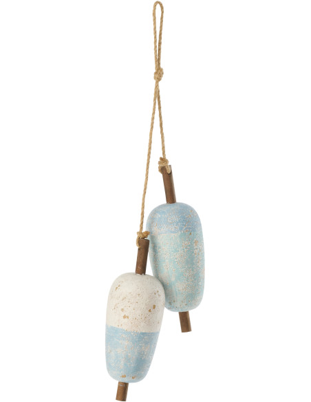 Décoration à suspendre bord de mer Bouées Bois de paulownia Bleu clair Blanc Naturel Nautina 