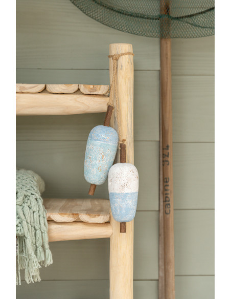 Décoration à suspendre bord de mer Bouées Bois de paulownia Bleu clair Blanc Naturel Nautina 