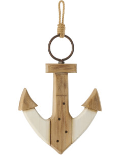 Décoration à suspendre bord de mer Ancre 24 cm Bois de paulownia Naturel Blanc Nautina 