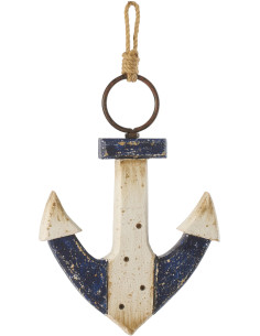 Décoration à suspendre bord de mer Ancre 24 cm Bois de paulownia Bleu foncé Blanc Nautina 