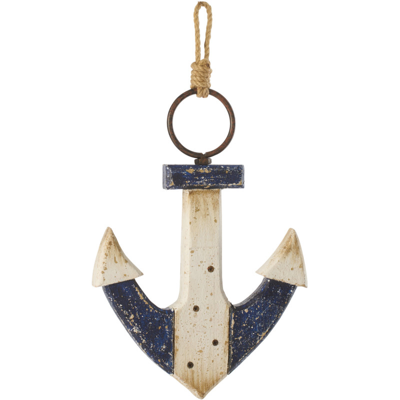 Décoration à suspendre bord de mer Ancre 24 cm Bois de paulownia Bleu foncé Blanc Nautina 