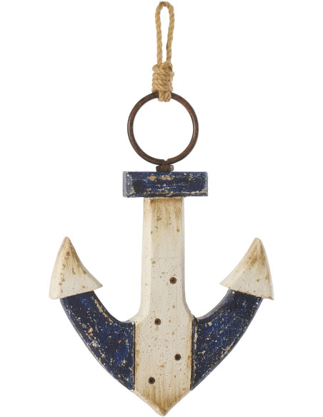 Décoration à suspendre bord de mer Ancre 24 cm Bois de paulownia Bleu foncé Blanc Nautina 