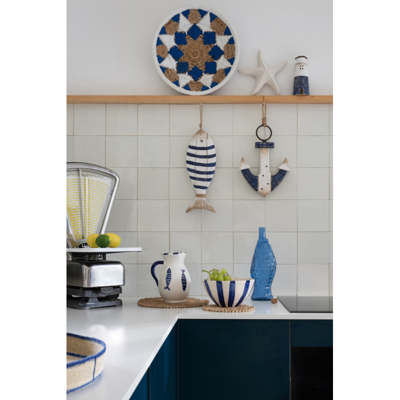 Décoration à suspendre bord de mer Ancre 24 cm Bois de paulownia Bleu foncé Blanc Nautina 