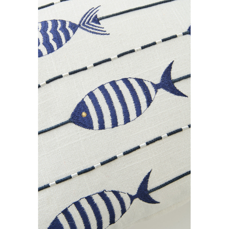 Coussin bord de mer Poissons Rectangulaire 45x30 Coton Blanc Bleu Marélina 