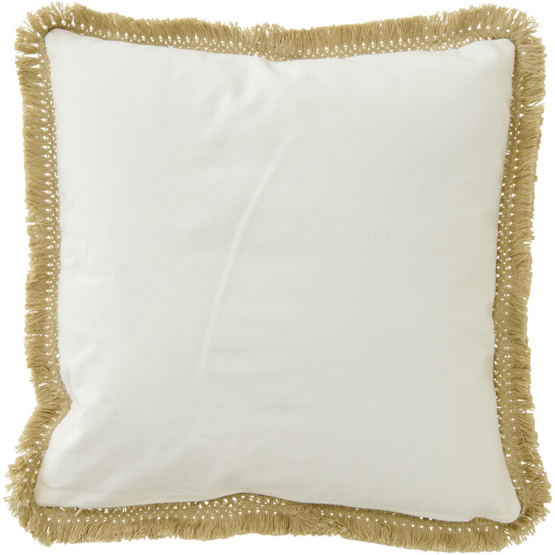 Coussin bord de mer Palmier Carré 45x45 Coton Blanc Turquoise Naturel Avec franges Palmérissa 