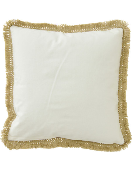 Coussin bord de mer Palmier Carré 45x45 Coton Blanc Turquoise Naturel Avec franges Palmérissa 