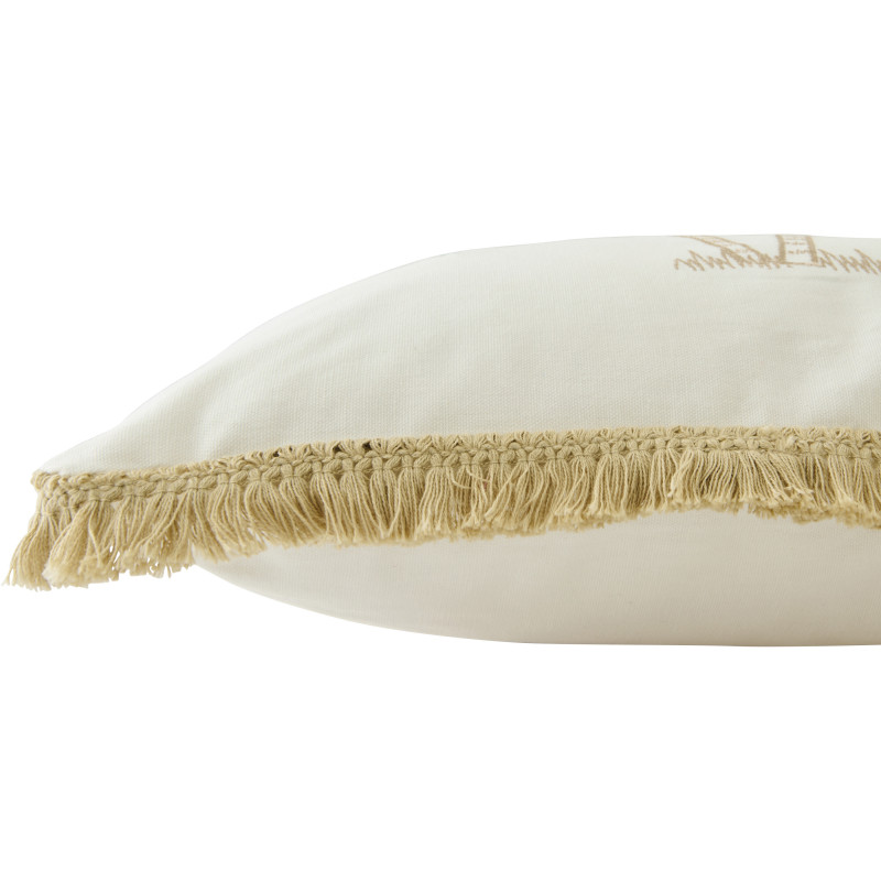 Coussin bord de mer Palmier Carré 45x45 Coton Blanc Turquoise Naturel Avec franges Palmérissa 