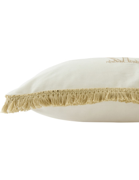 Coussin bord de mer Palmier Carré 45x45 Coton Blanc Turquoise Naturel Avec franges Palmérissa 