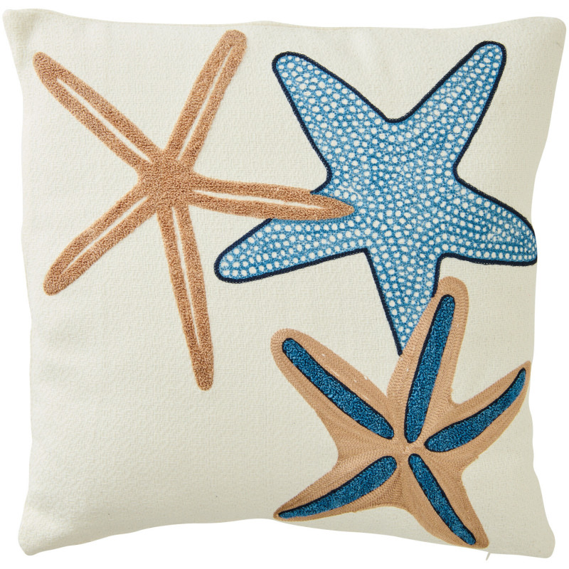 Coussin bord de mer Étoiles de mer Carré 45x45 Coton Blanc Bleu Beige Astrelia 