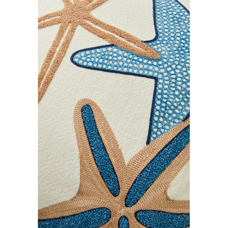 Coussin bord de mer Étoiles de mer Carré 45x45 Coton Blanc Bleu Beige Astrelia 